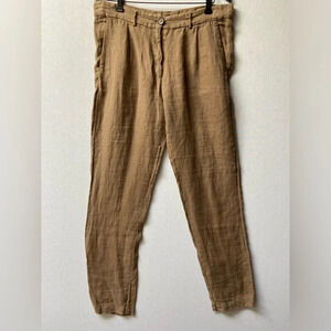 Pomandère Tan 100% Linen High Waisted Straight Leg Pants IT 44 US 34